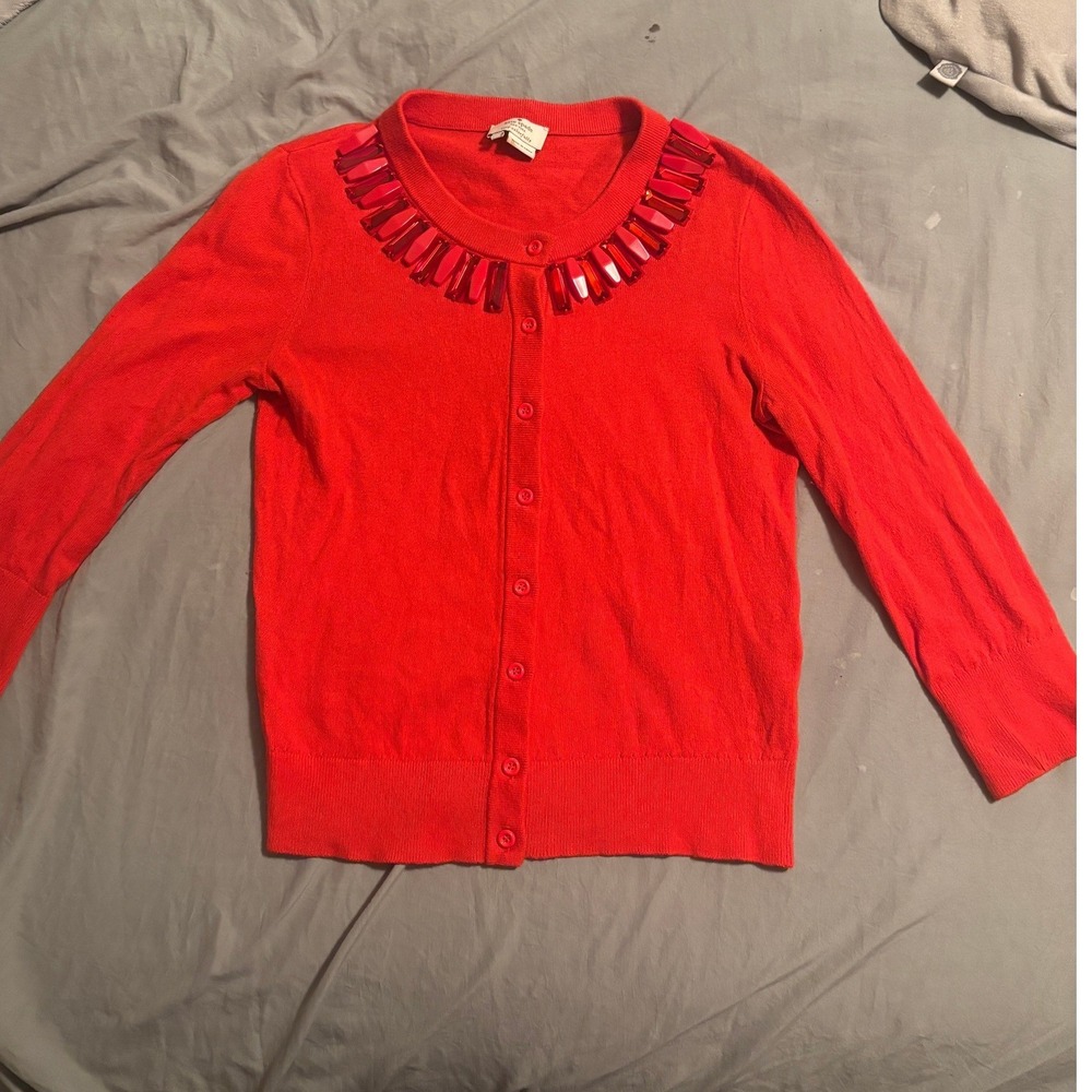Kate Spade Red Jewel Embellished Cardigan Sweater Womens XS Button Front